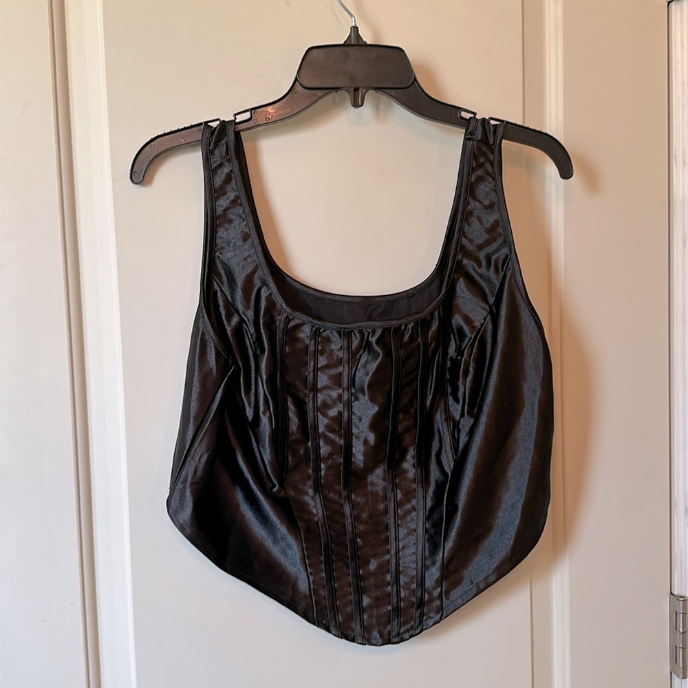 Corset-like Black Satin Top